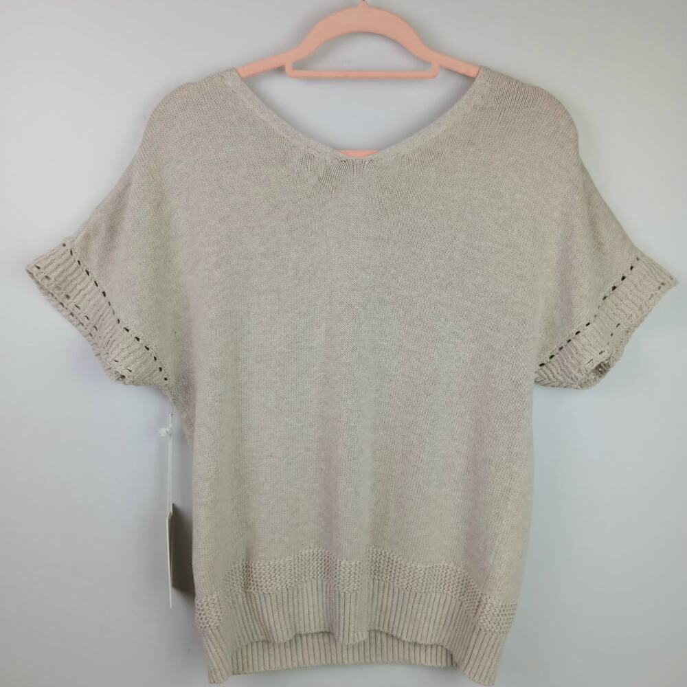 Joie Women's SZ S 100% Cotton V-Neck Cap Sleeve Sweater In Oatmeal NWT - Picture 4 of 6
